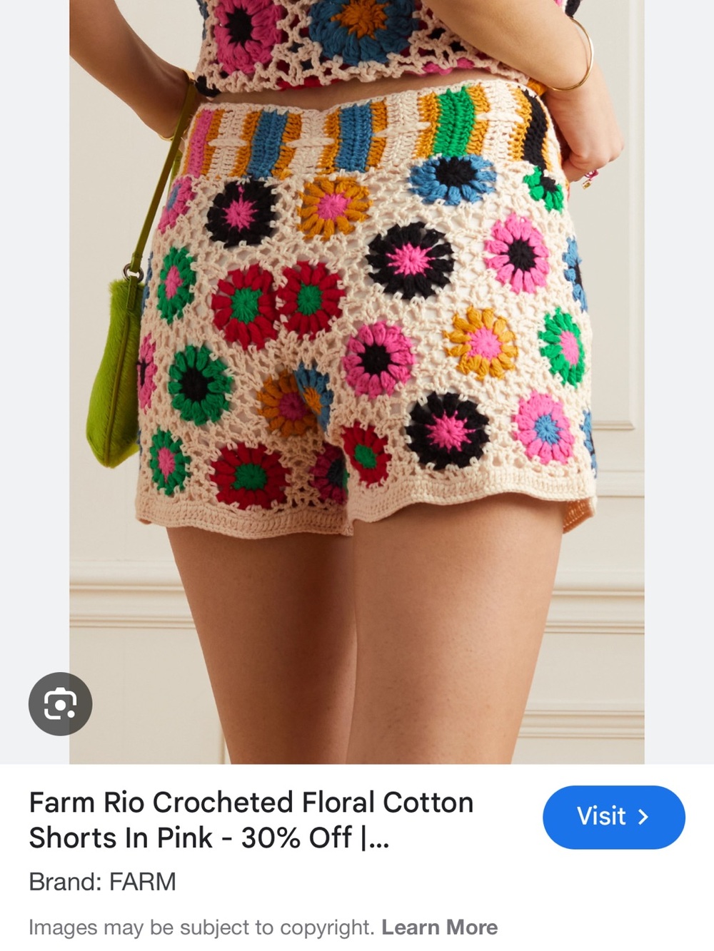 Farm Rio Crochet Floral Cream Multicolor Shorts (matching top available) s - Picture 5 of 5